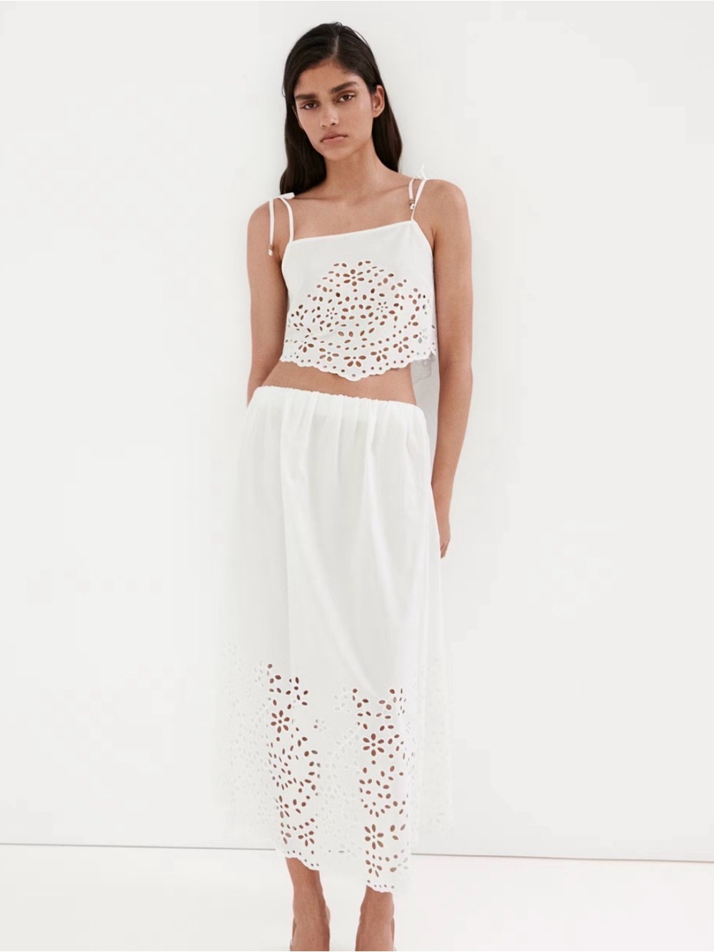 Mango White Eyelet Maxi Skirt